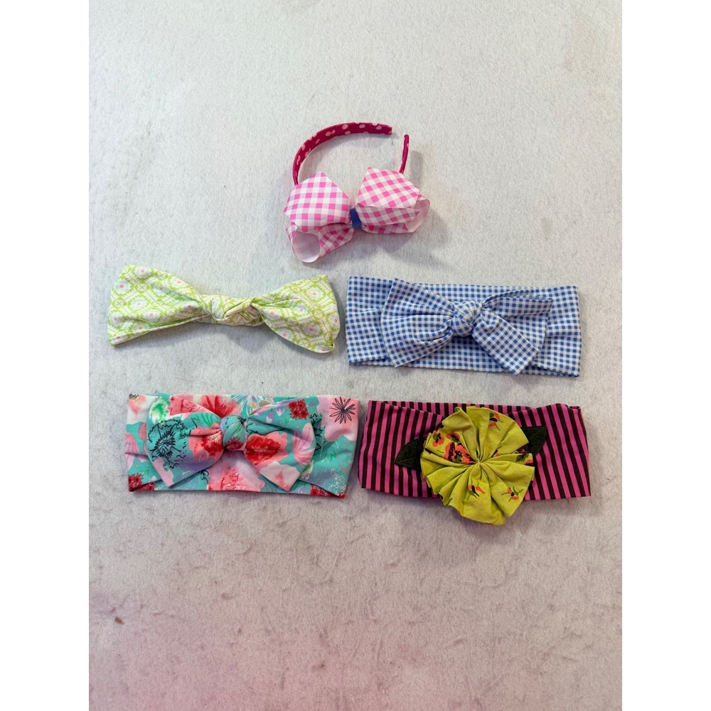Matilda Jane Girls Headband Lot 5pc Floral Gingham Striped Bows OS
